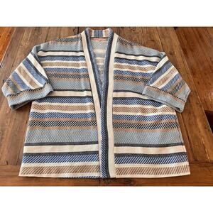 Vilagallo Open Front Cardigan Sweater Size Large (44) Stripped Knit Coverup